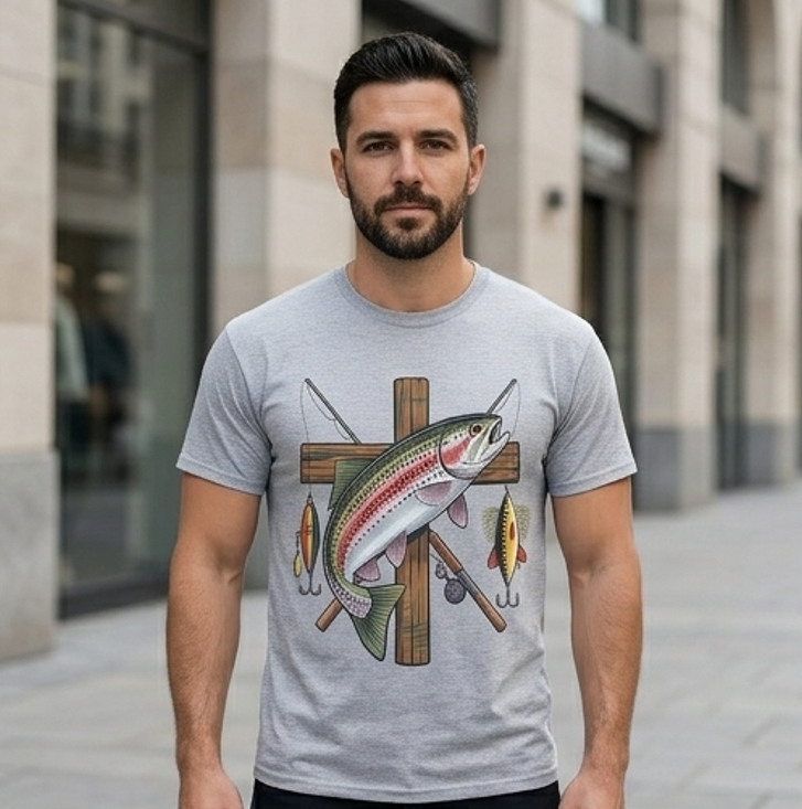 The "Fisher of Men" Vintage Cross Tee – Detailed DTF Classic Comfort