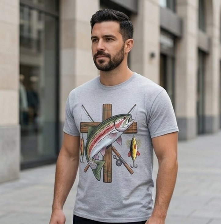 The "Fisher of Men" Vintage Cross Tee – Detailed DTF Classic Comfort