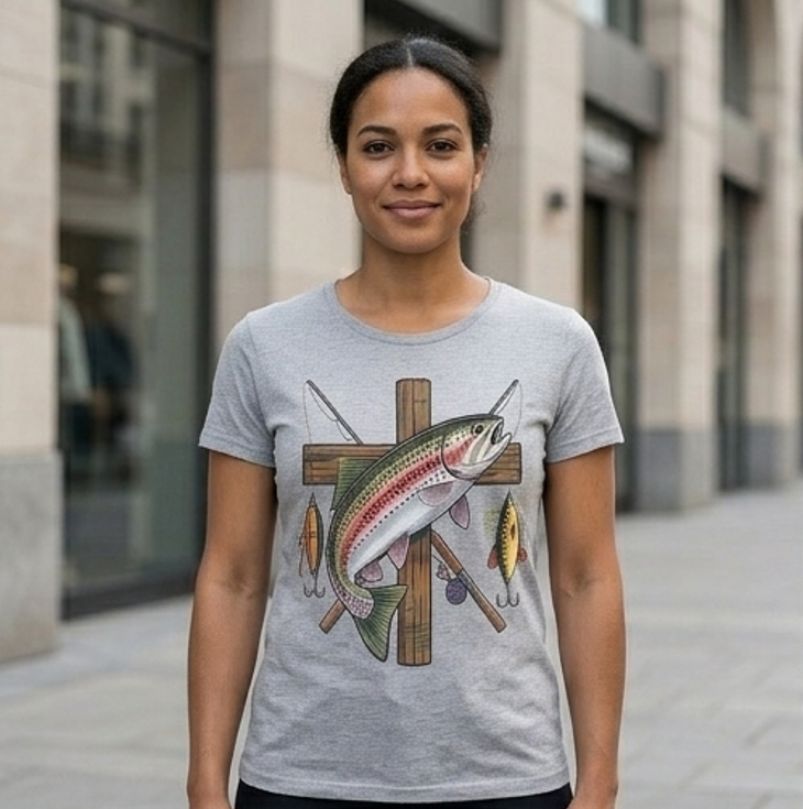 The "Fisher of Men" Vintage Cross Tee – Detailed DTF Classic Comfort