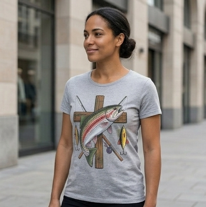 The "Fisher of Men" Vintage Cross Tee – Detailed DTF Classic Comfort