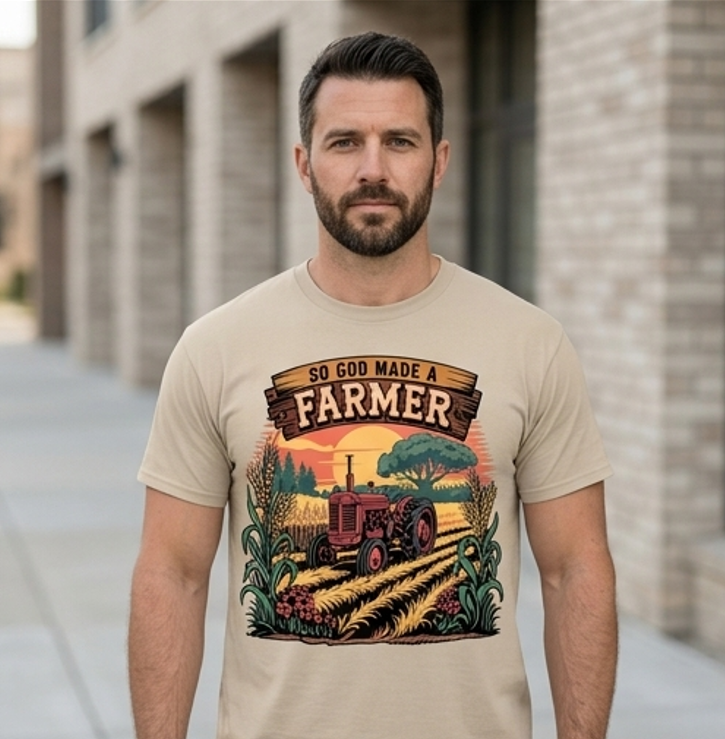 The "So God Made a Farmer" Tribute Tee – Vintage Detail Soft-Feel DTF