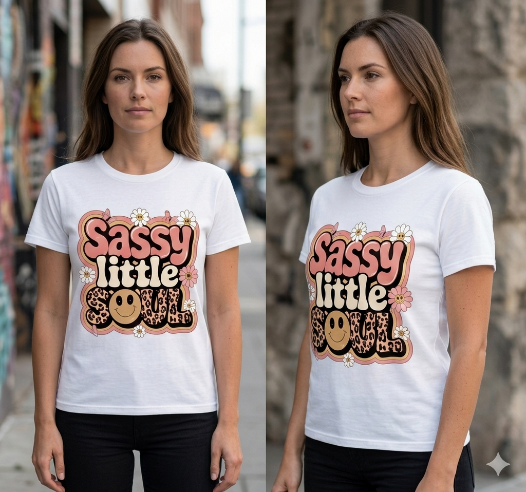 Sassy Little Soul Graphic Tee – Retro Cheetah Smiley Shirt
