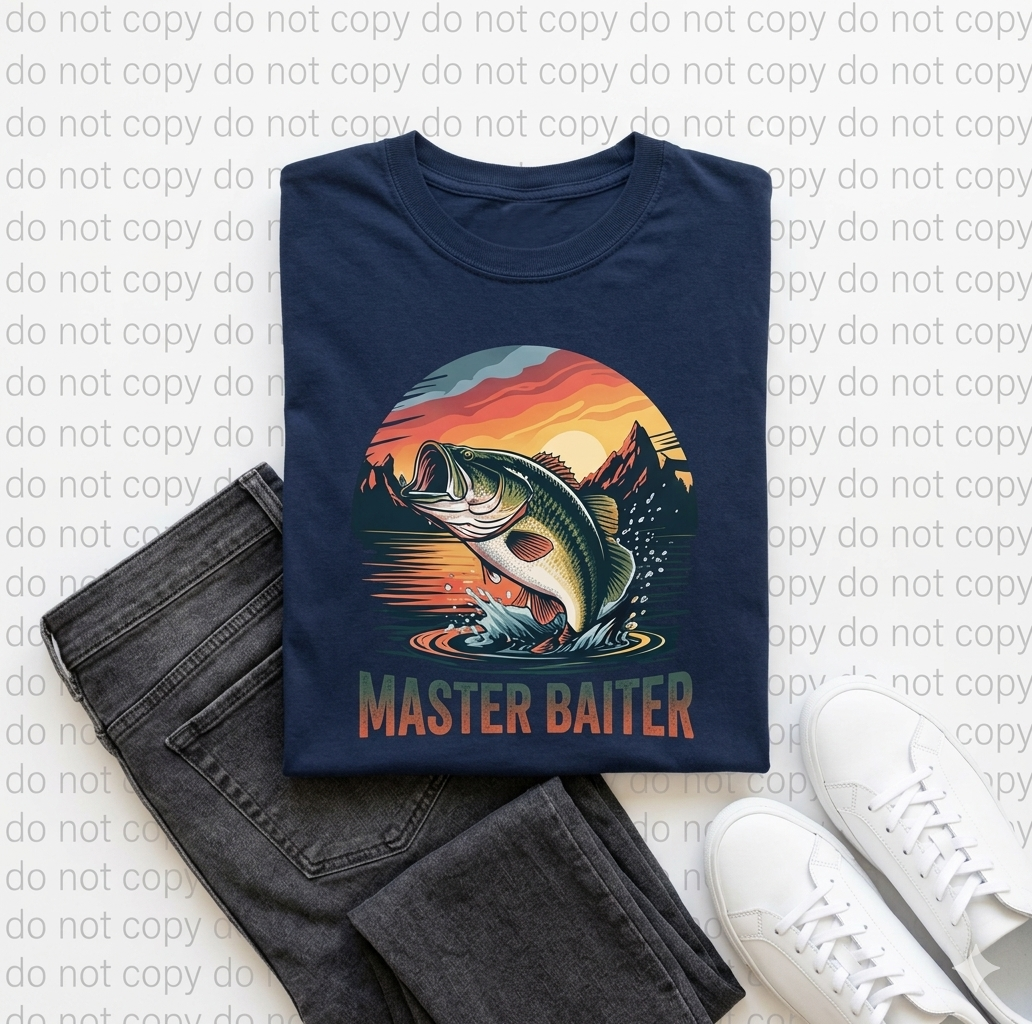Master Baiter Fishing T-Shirt - Retro Bass Sunset Tee