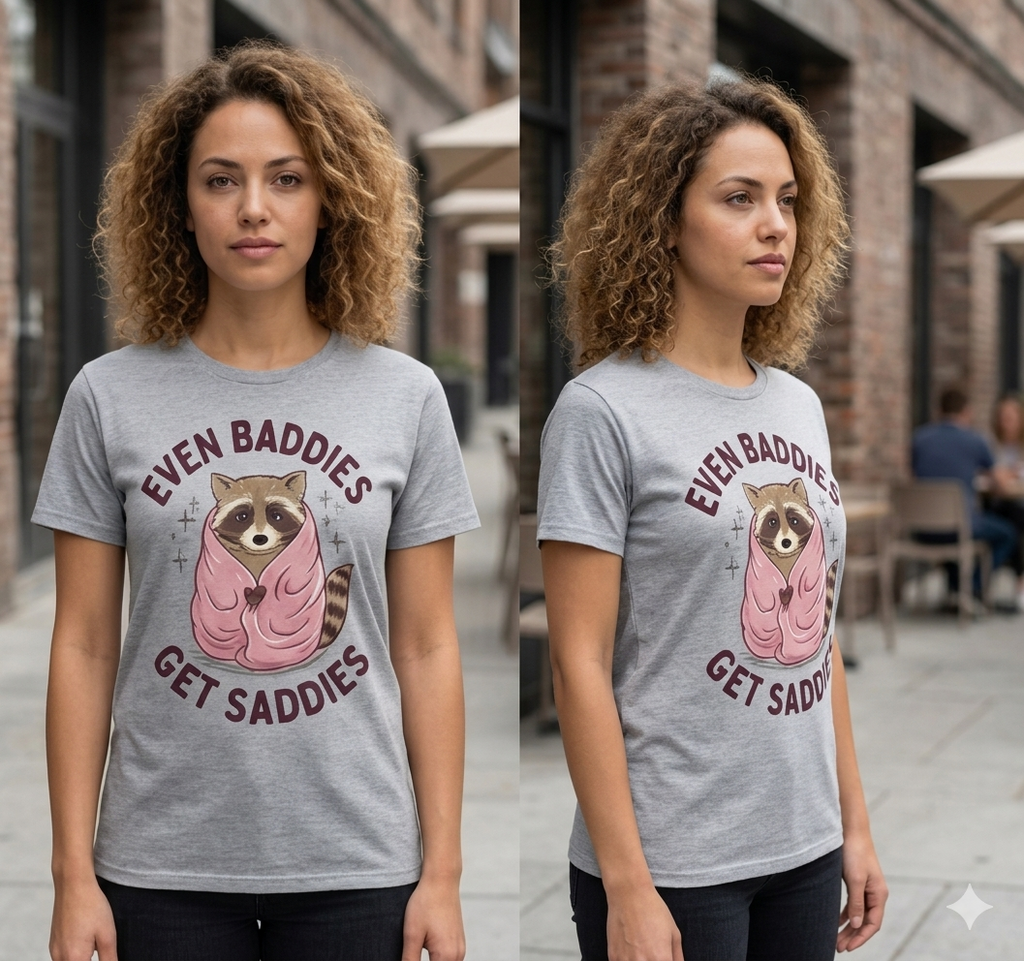 Even Baddies Get Saddies Raccoon Tee – Funny Sarcastic Shirt