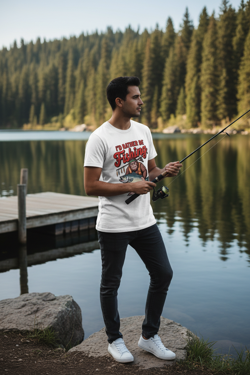 I'd Rather Be Fishing Bigfoot Sasquatch Comfort Colors Tee