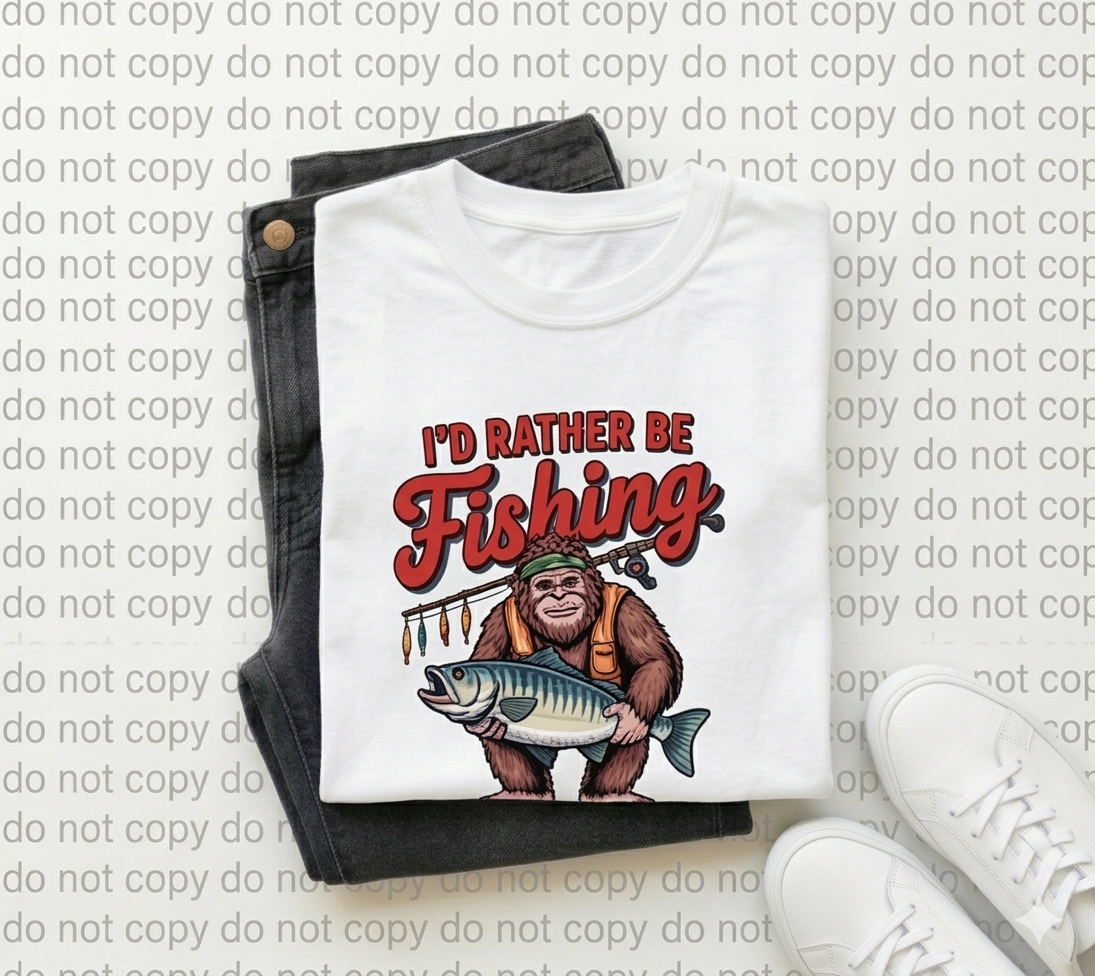 I'd Rather Be Fishing Bigfoot Sasquatch Comfort Colors Tee