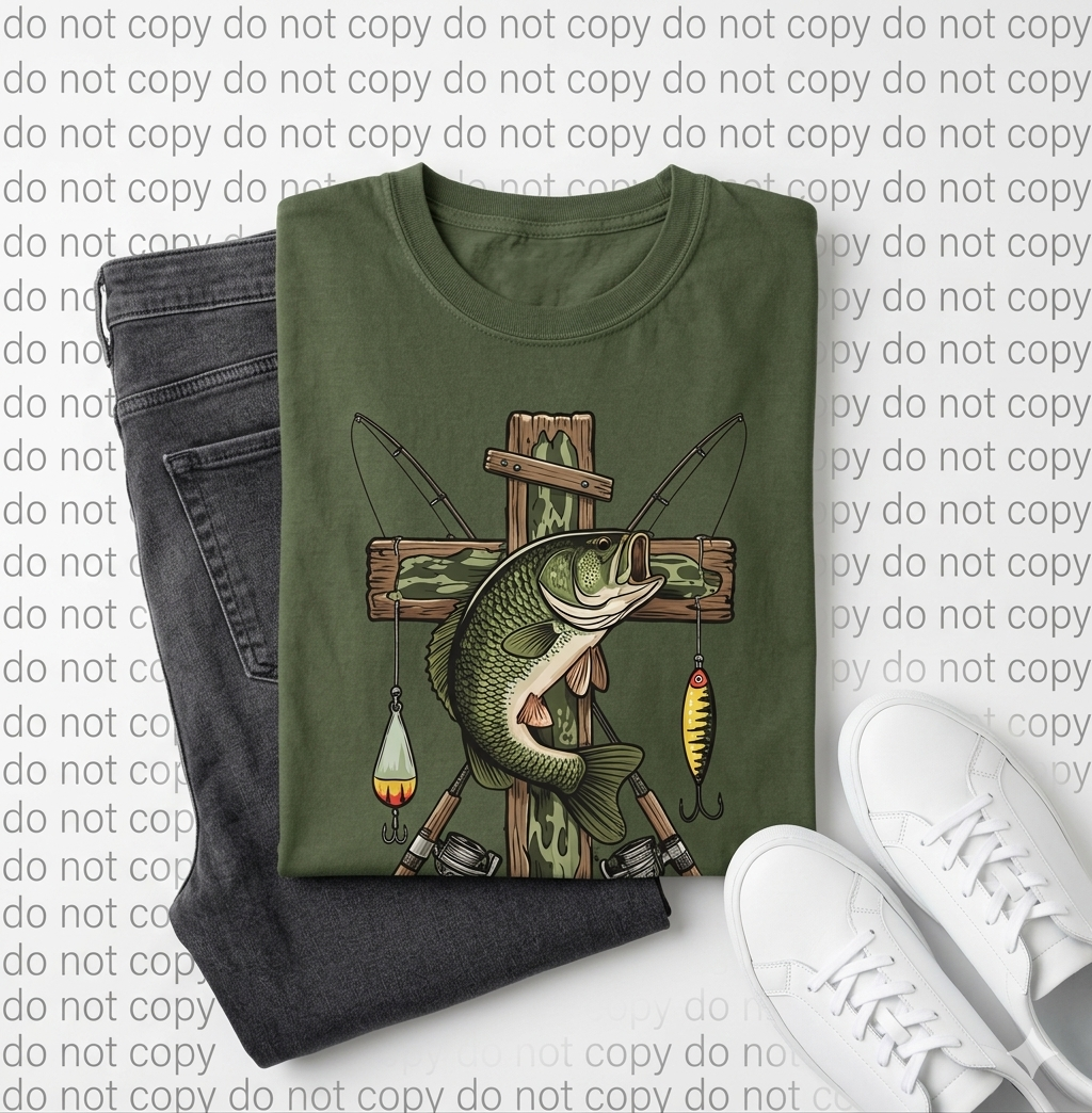 Bass Fishing Cross T-Shirt - Faith & Outdoors Graphic Tee