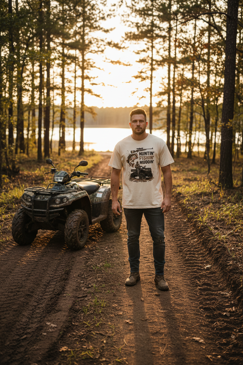Huntin' Fishin' Muddin' ATV Comfort Colors Graphic Tee