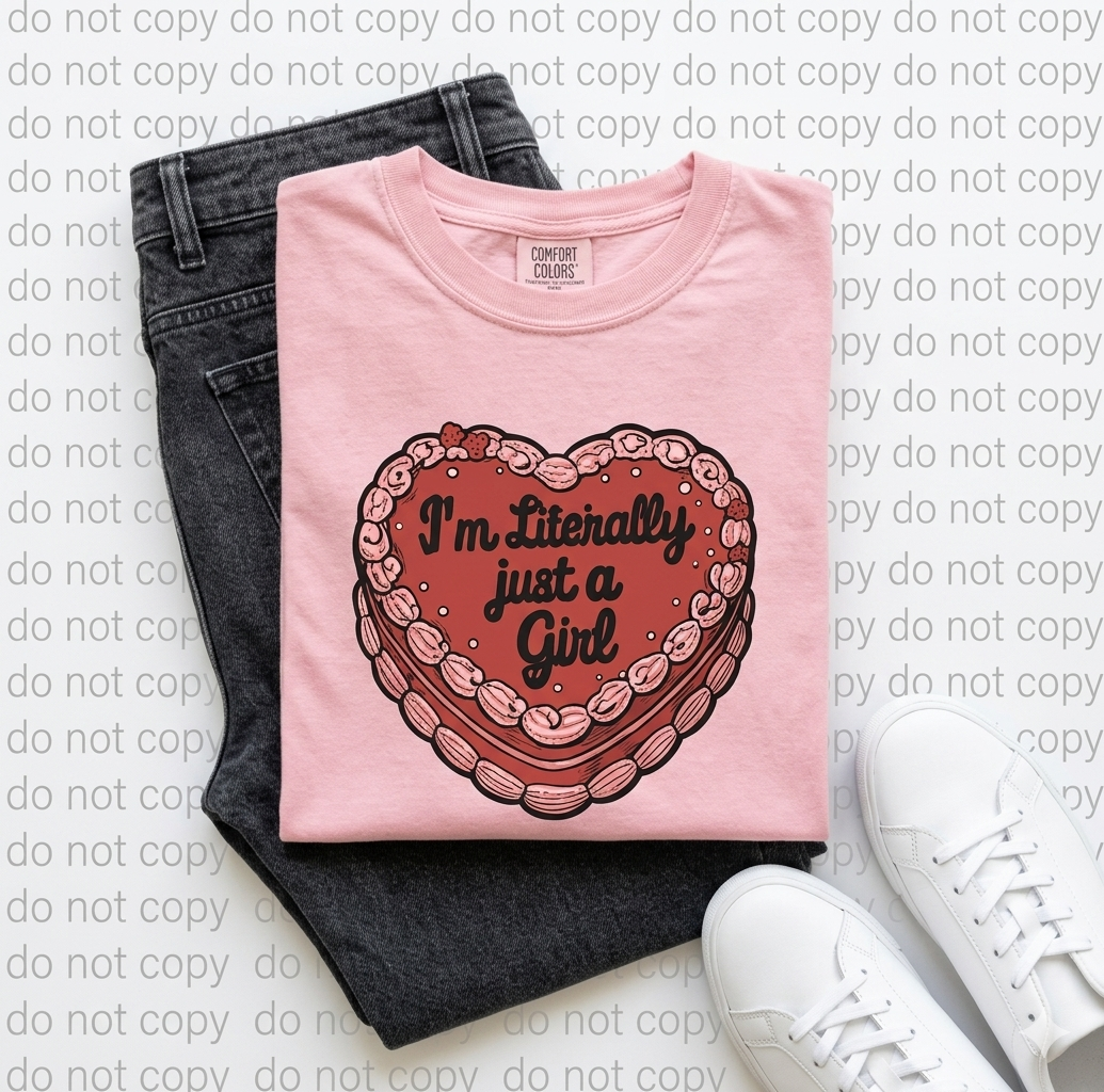 I’m Literally Just a Girl Tee – Retro Heart Cake Shirt