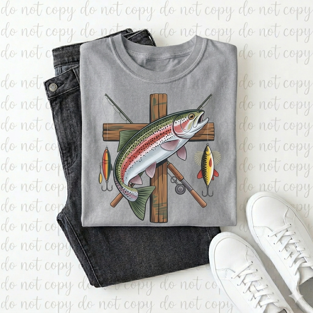 The "Fisher of Men" Vintage Cross Tee – Detailed DTF Classic Comfort
