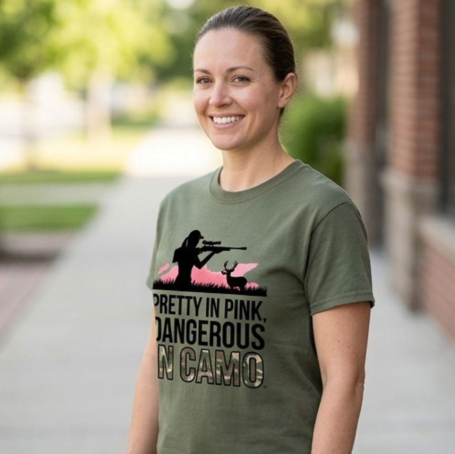 The "Pretty in Pink, Dangerous in Camo" Tee – Vibrant DTF Classic Fit
