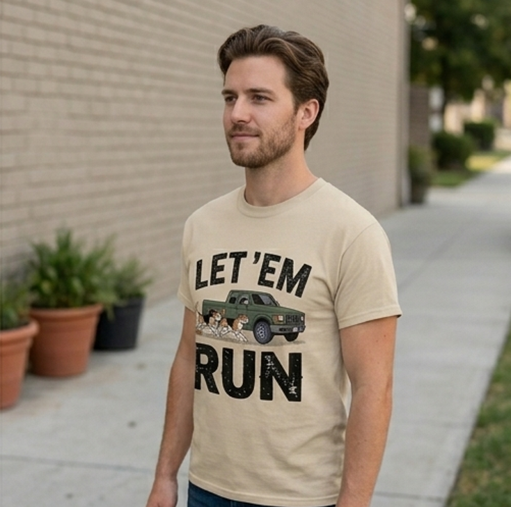The "Let ’Em Run" Hunting Dog Tee – Vintage Grit Soft-Feel DTF
