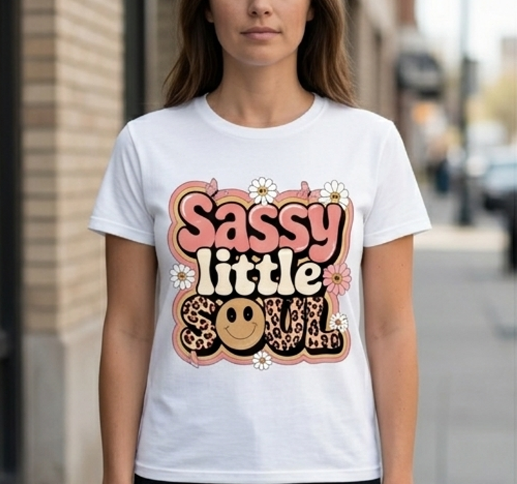 Sassy Little Soul Graphic Tee – Retro Cheetah Smiley Shirt