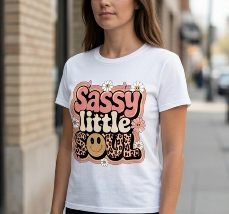 Sassy Little Soul Graphic Tee – Retro Cheetah Smiley Shirt