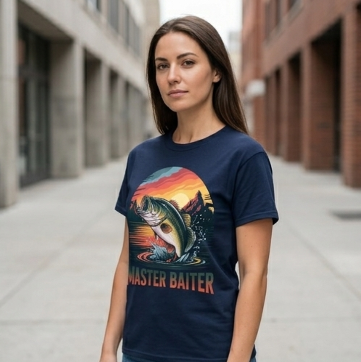 Master Baiter Fishing T-Shirt - Retro Bass Sunset Tee