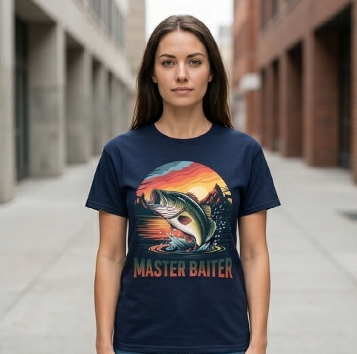 Master Baiter Fishing T-Shirt - Retro Bass Sunset Tee
