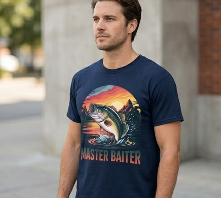 Master Baiter Fishing T-Shirt - Retro Bass Sunset Tee