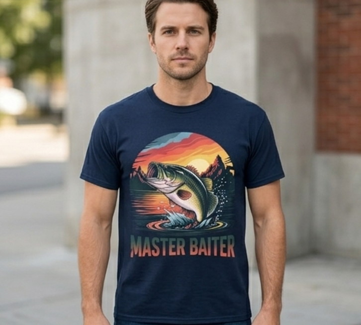 Master Baiter Fishing T-Shirt - Retro Bass Sunset Tee