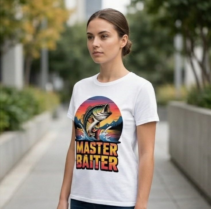 Master Baiter Fishing T-Shirt - White Comfort Colors Tee