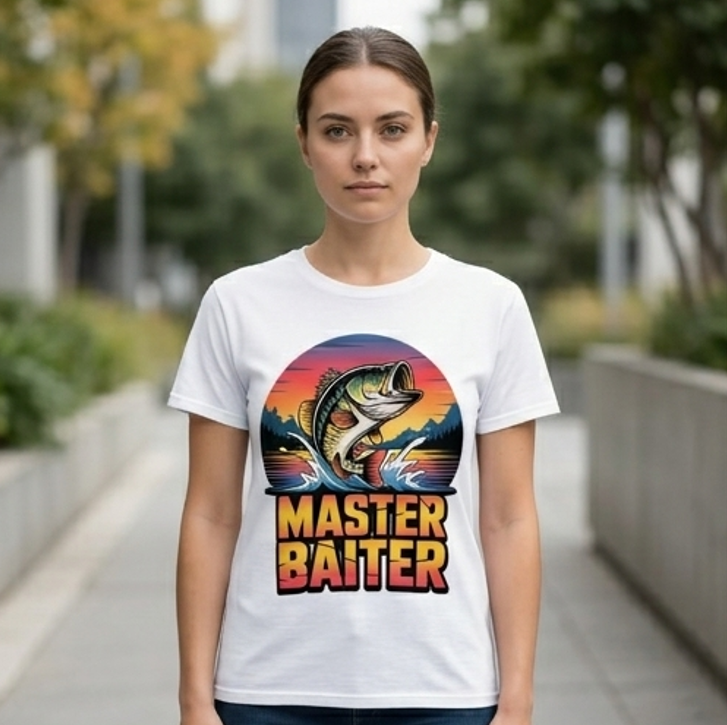 Master Baiter Fishing T-Shirt - White Comfort Colors Tee