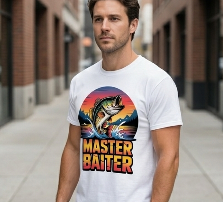 Master Baiter Fishing T-Shirt - White Comfort Colors Tee