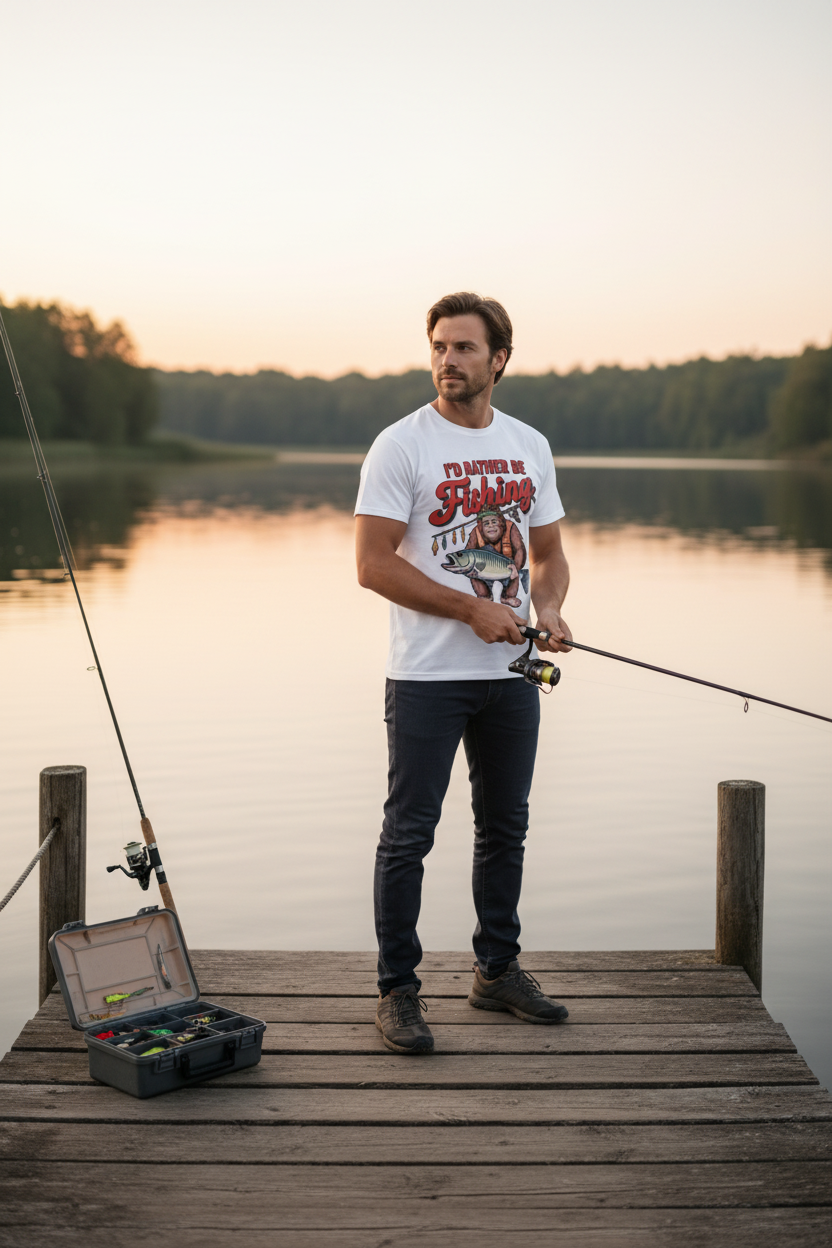 I'd Rather Be Fishing Bigfoot Sasquatch Comfort Colors Tee