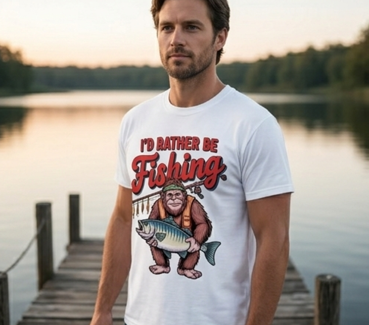 I'd Rather Be Fishing Bigfoot Sasquatch Comfort Colors Tee