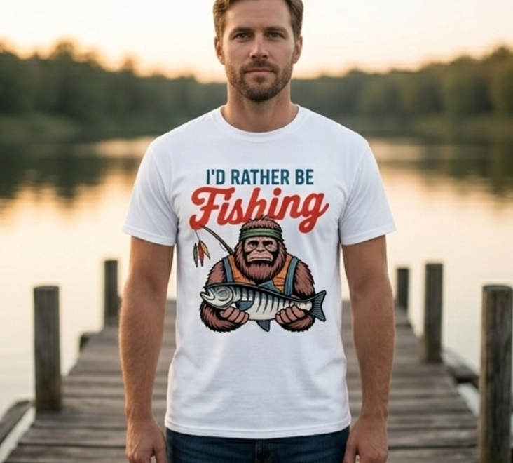 I'd Rather Be Fishing Bigfoot Sasquatch Comfort Colors Tee