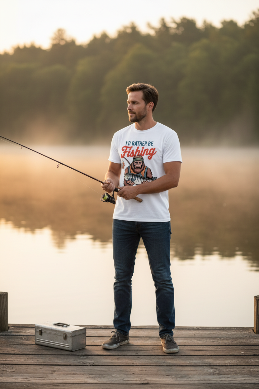 I'd Rather Be Fishing Bigfoot Sasquatch Comfort Colors Tee