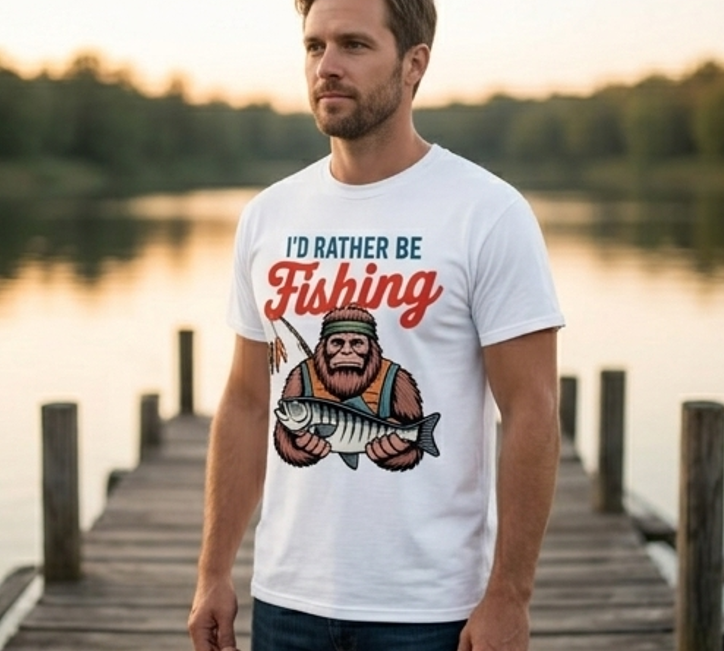 I'd Rather Be Fishing Bigfoot Sasquatch Comfort Colors Tee