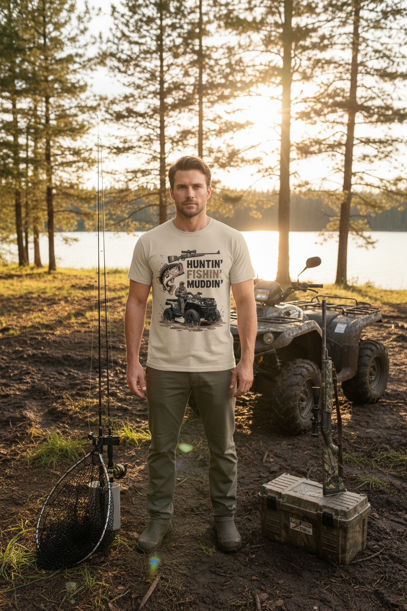 Huntin' Fishin' Muddin' ATV Comfort Colors Graphic Tee