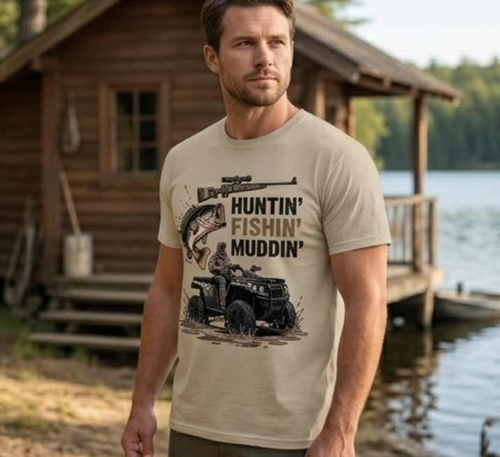 Huntin' Fishin' Muddin' ATV Comfort Colors Graphic Tee